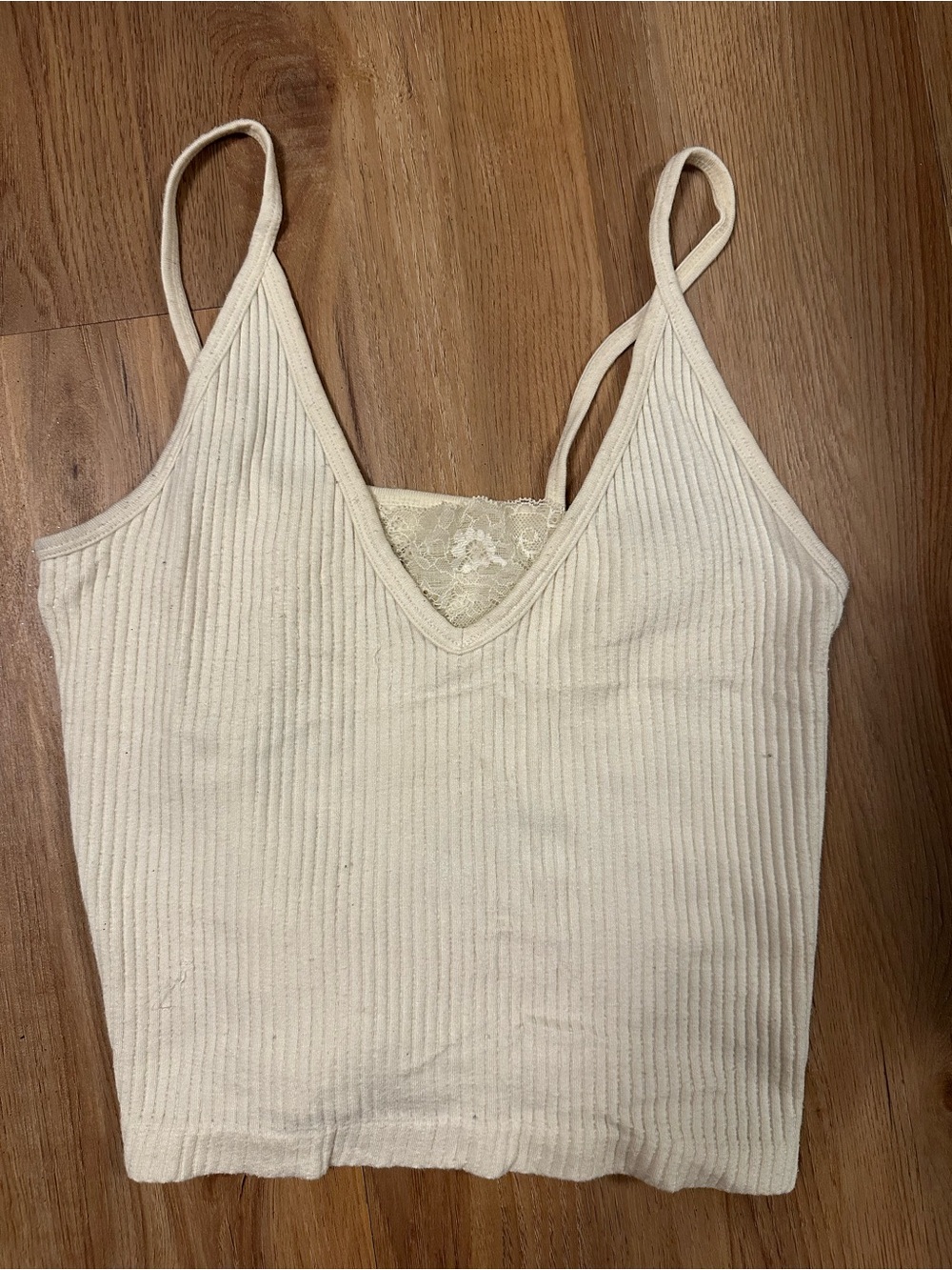 Free people | Cream Ribbed Lace-Trim Cami Tank Top